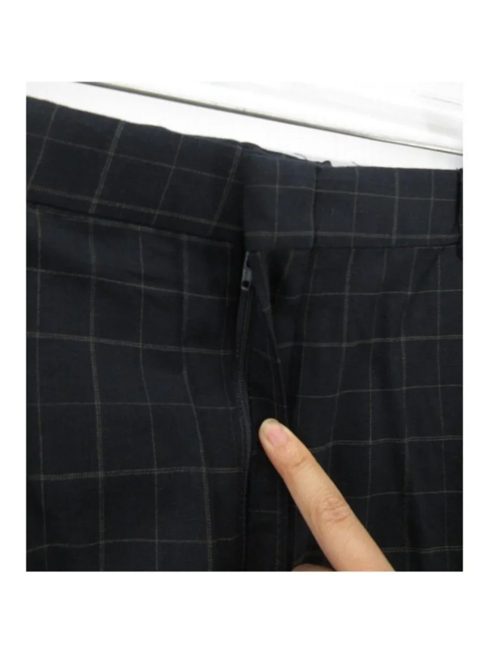 VGT Lands End Pants 42 Navy Wool Linen Check Pleated Trousers USA NEW